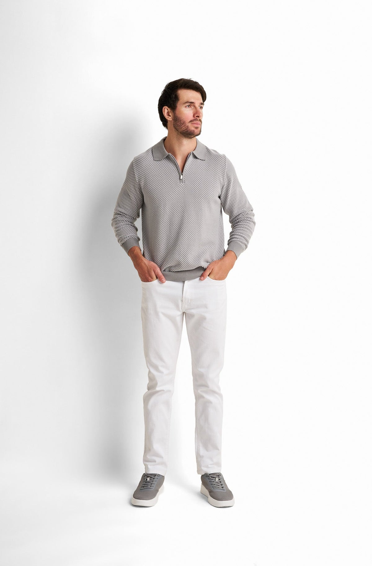 Zip-Front Collared Pullover
