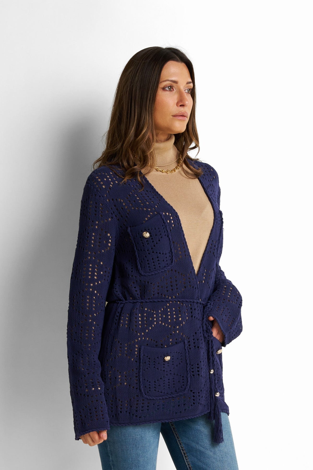 Belted Button-Front Cardigan