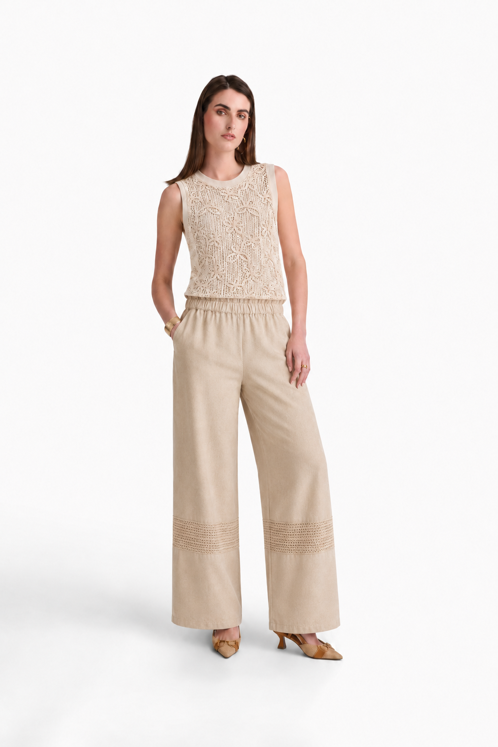 Women’s Beige Crochet Cotton Top