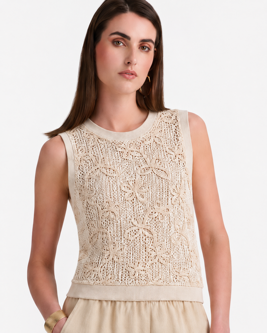 Women’s Beige Crochet Cotton Top