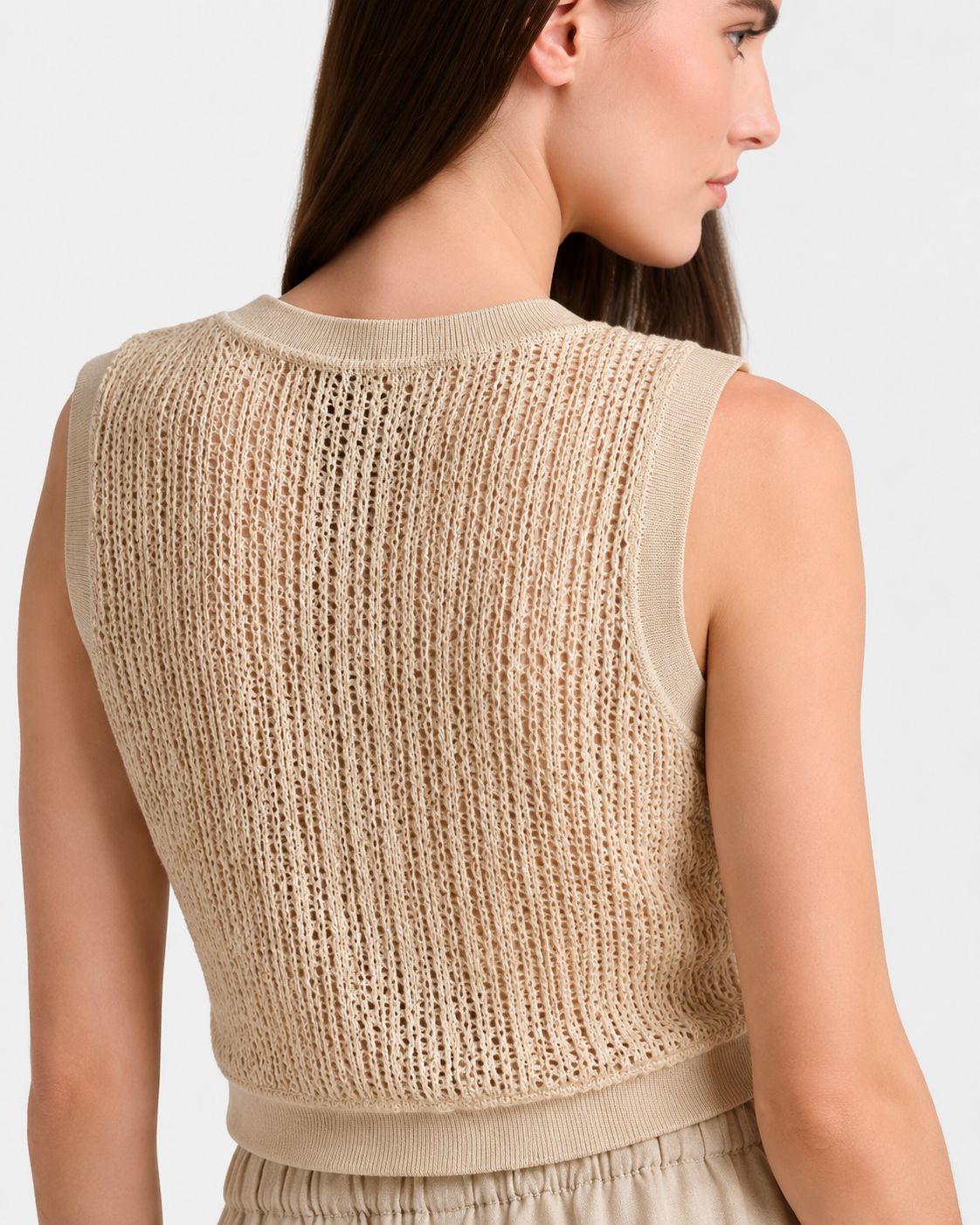 Women’s Beige Crochet Cotton Top