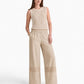 Beige Wide-Leg Pants with Crochet Detail