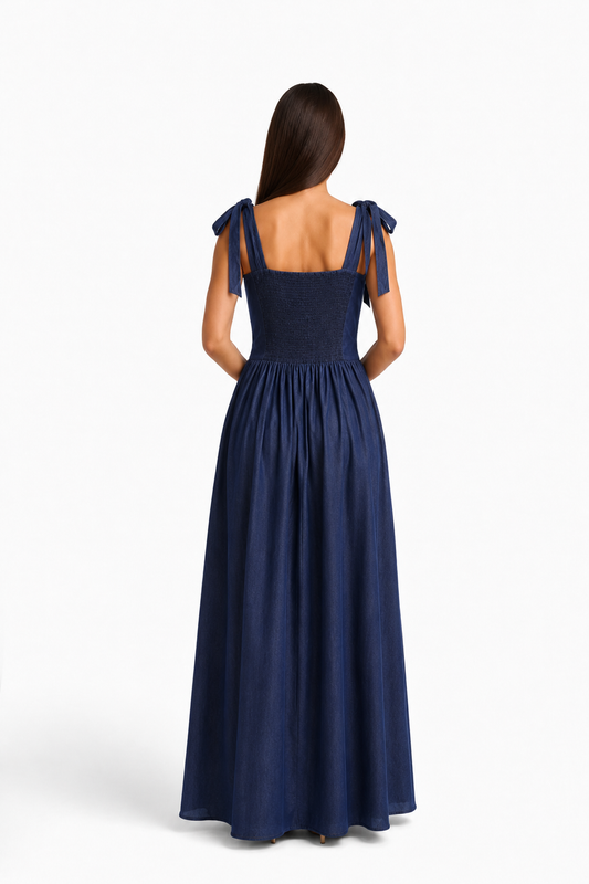 Women’s Navy Tie-Shoulder Maxi Dress